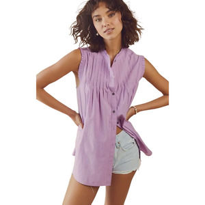 Free People Annie Butterfly Bush Purple Pintuck Pleated Tunic Top Sz Small NWOT